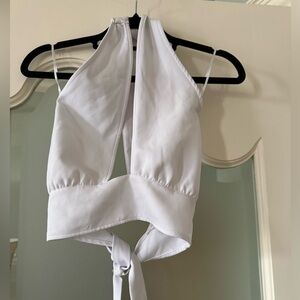 Divided White Tie-Front Crop Top